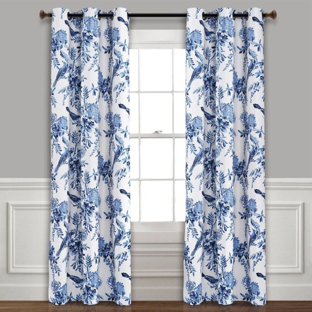 Lush Décor 2pc Farmhouse Bird & Flower Blackout Curtains 95"x38" Blue